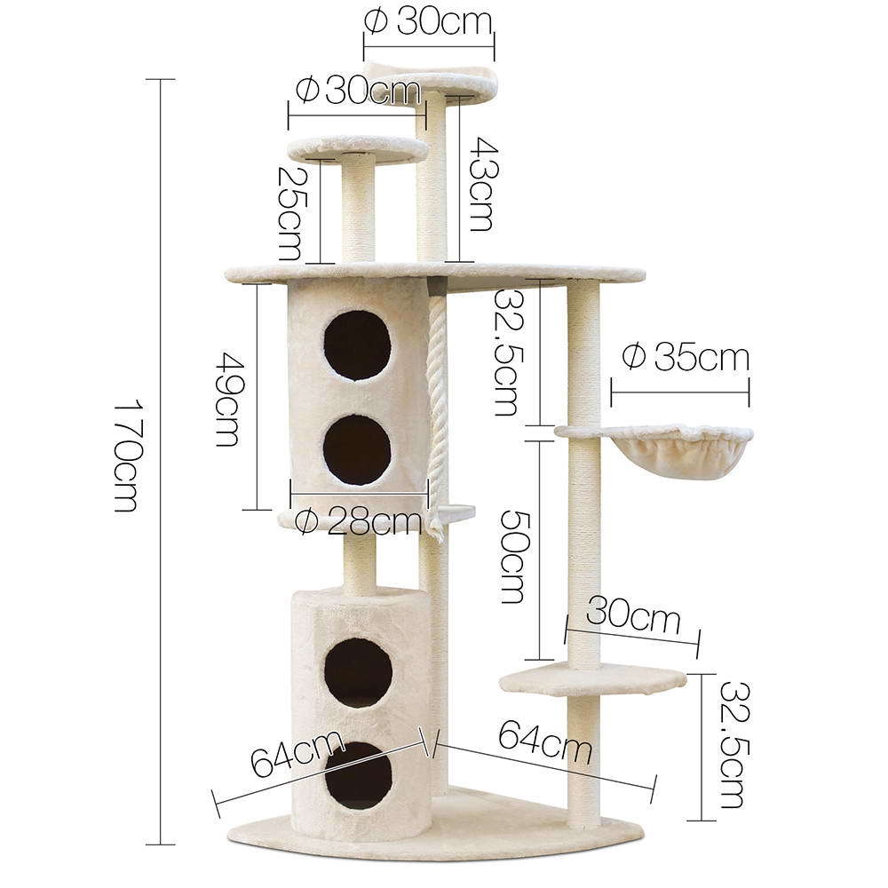 XL Multi-Level Cat Scratching Post Tree - 170cm | Post House Tower - Beige