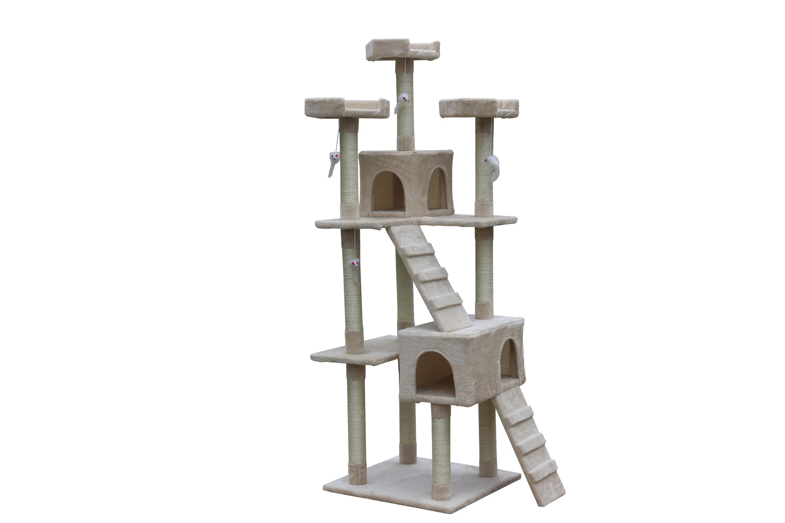 Cat Kitten Scratching Post Tree | 180 cm Height | With Ladder | Beige