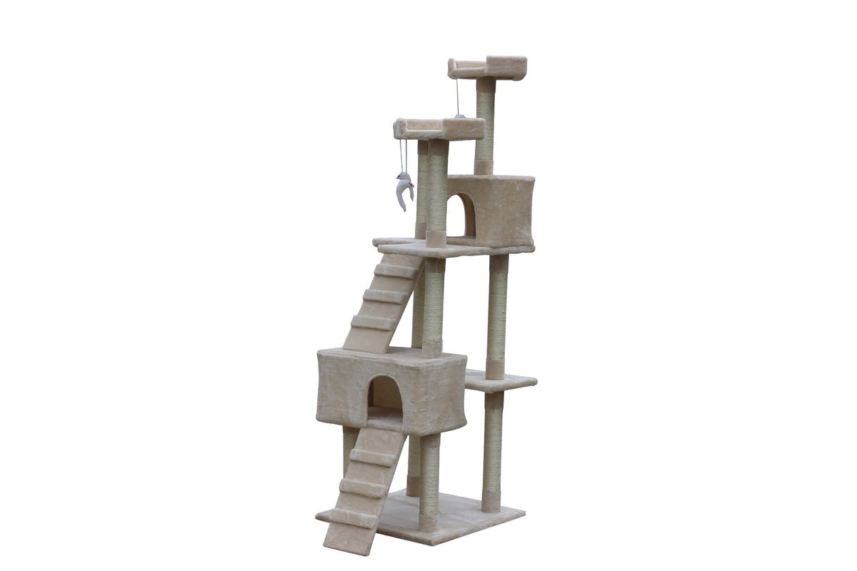 Cat Kitten Scratching Post Tree | 180 cm Height | With Ladder | Beige