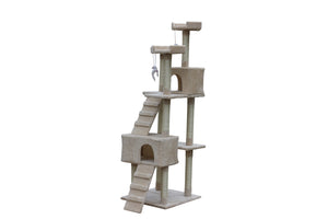Cat Kitten Scratching Post Tree | 180 cm Height | With Ladder | Beige