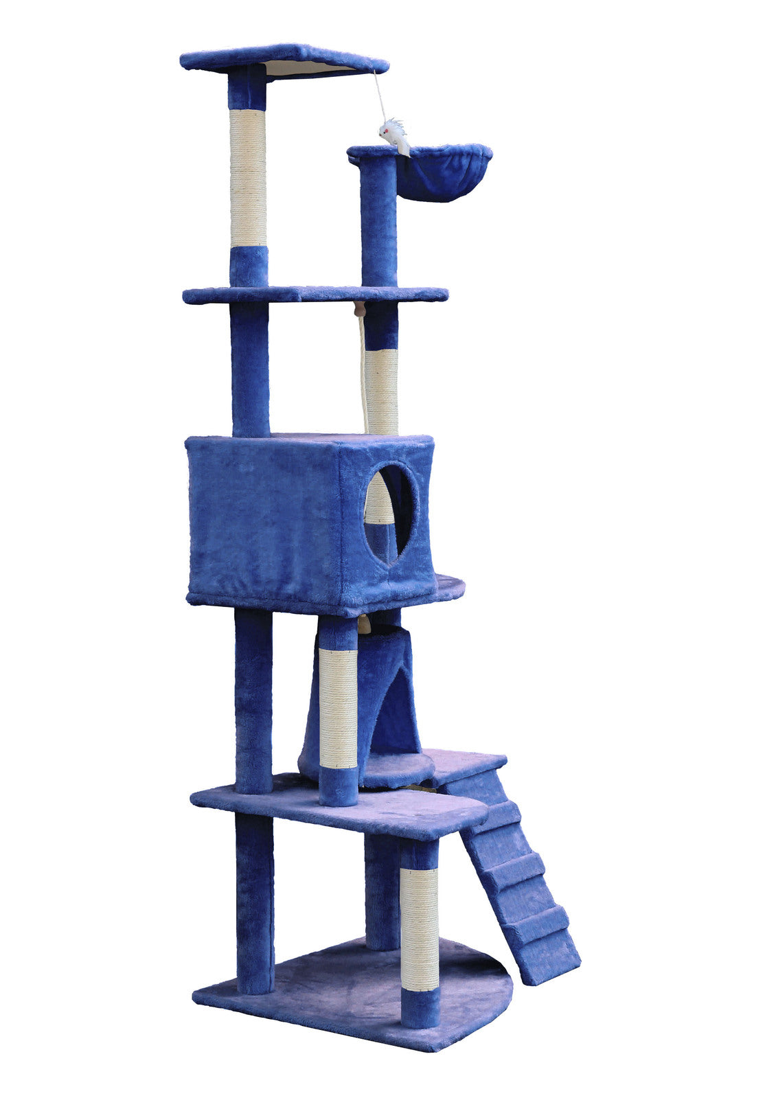 193cm Cat Scratching Tower with Sisal Pole and Condo - Blue