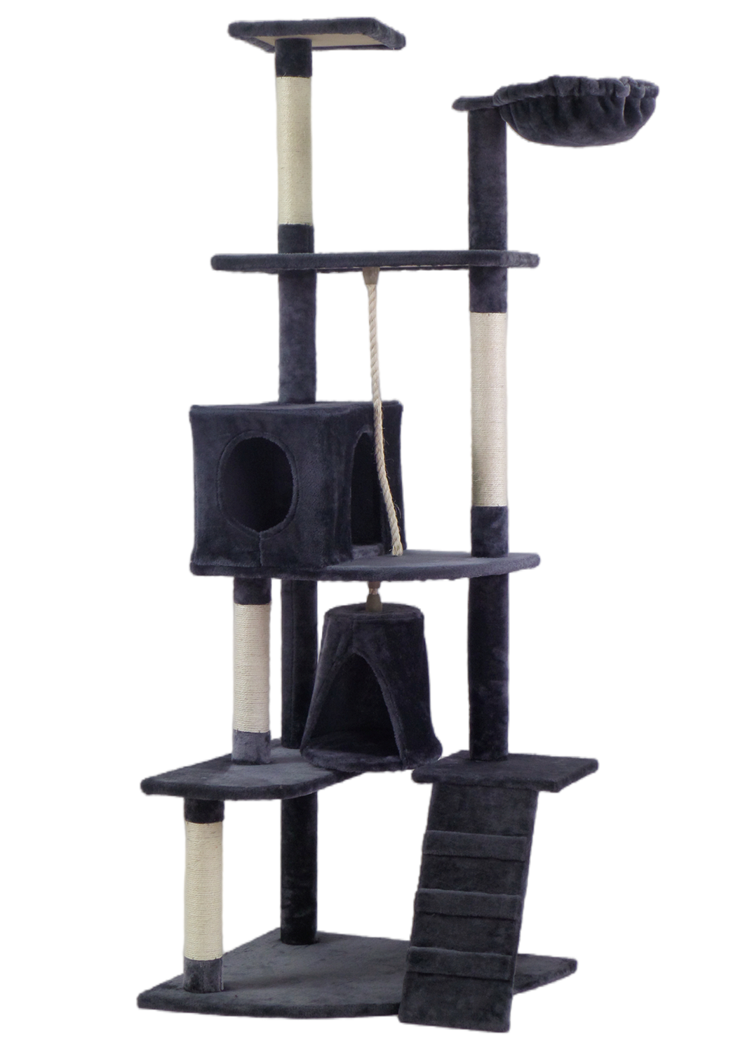 193cm Cat Scratching Tower with Sisal Pole and Condo - Grey