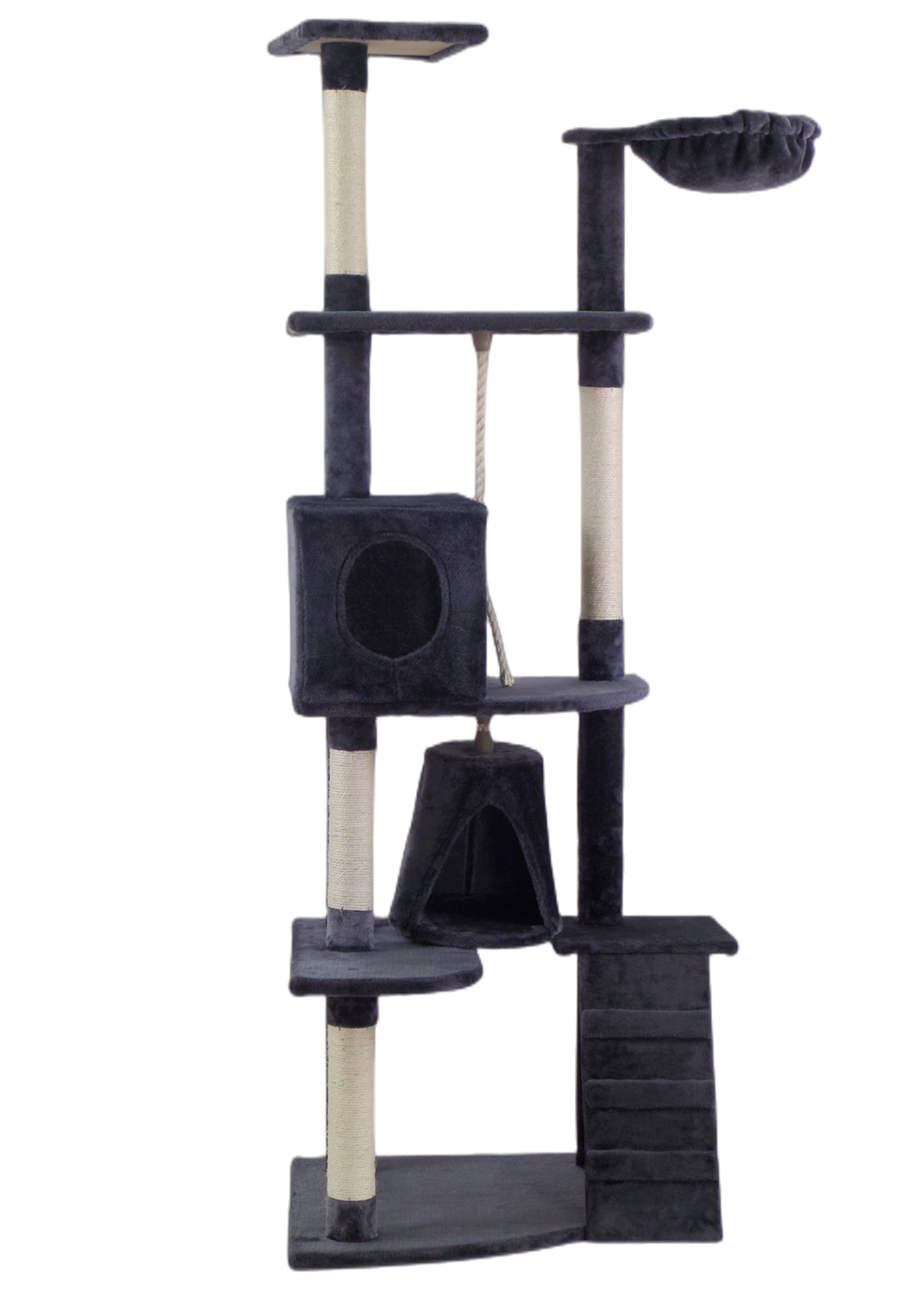 193cm Cat Scratching Tower with Sisal Pole and Condo - Grey