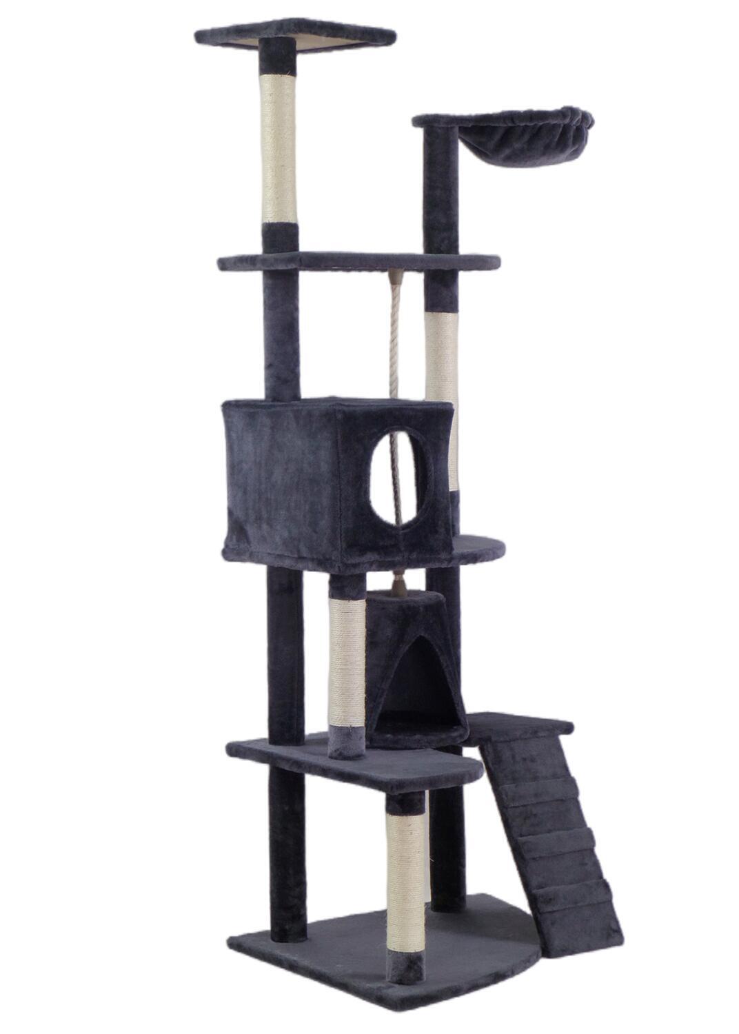 193cm Cat Scratching Tower with Sisal Pole and Condo - Grey