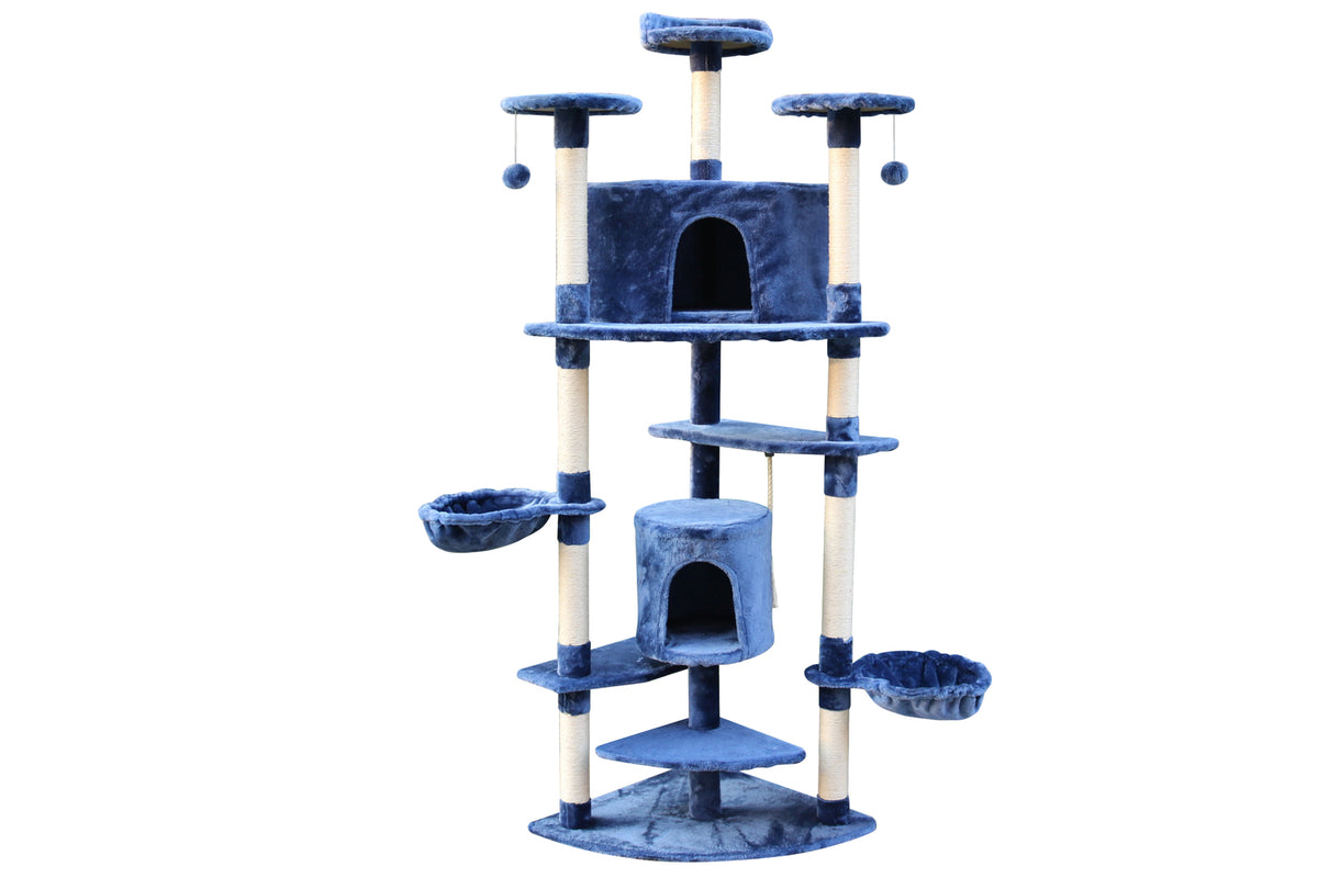 200cm Blue Cat Scratching Post Tree | Corner Tower Furniture & Scratcher