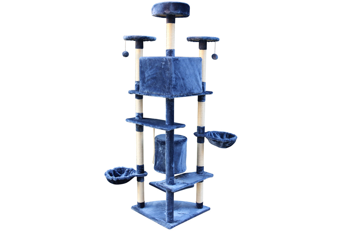 200cm Blue Cat Scratching Post Tree | Corner Tower Furniture & Scratcher