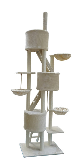 244cm XL Multi Level Cat Scratching Post Tree (Beige)