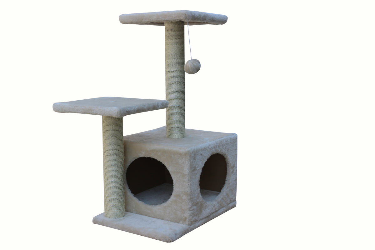 Beige Cat Scratching Tree - 71cm | Scratcher Post Pole Furniture Gym House