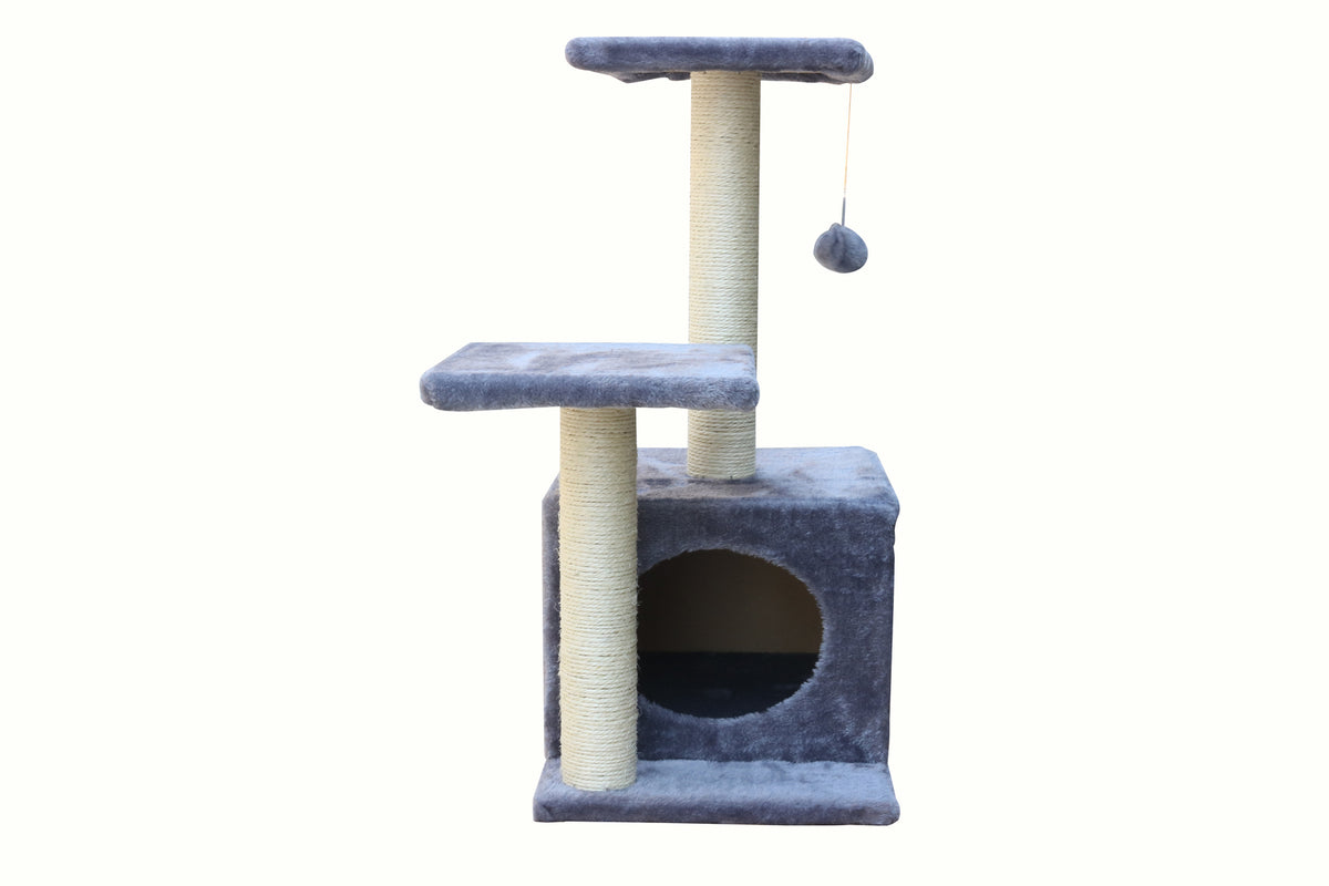 Grey Cat Scratching Tree - 71cm | Scratcher Post Pole Furniture Gym House