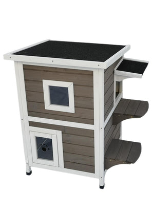2 Story Cat Shelter Condo with Escape Door | Rainproof Kitty House