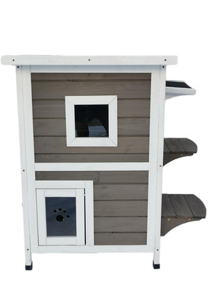 2 Story Cat Shelter Condo with Escape Door | Rainproof Kitty House