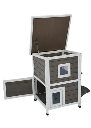 2 Story Cat Shelter Condo with Escape Door | Rainproof Kitty House