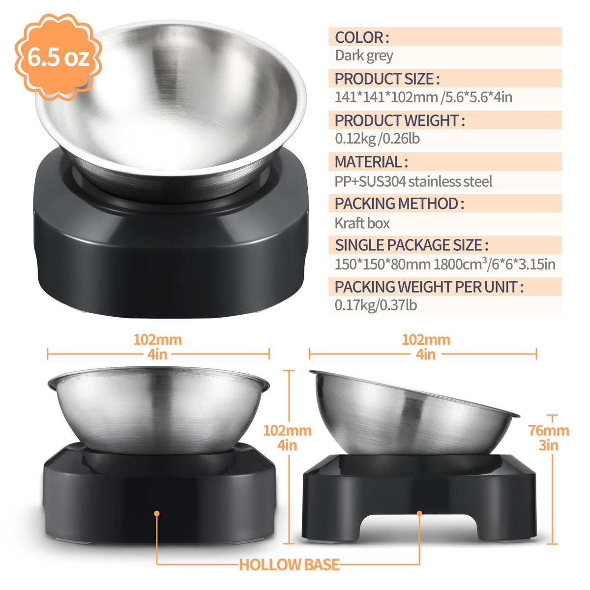 Stainless Steel Anti-Slip Pet Bowl - 2 Pack (Medium)
