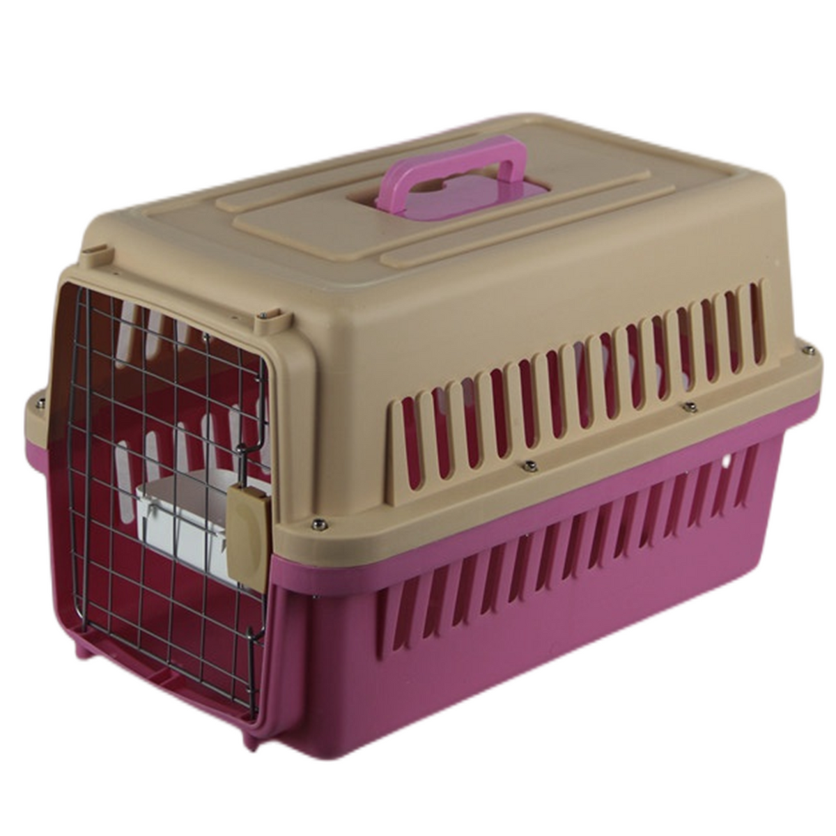New Medium Dog Cat Rabbit Crate - Pet Airline Carrier Cage - Pink | With Bowl & Tray