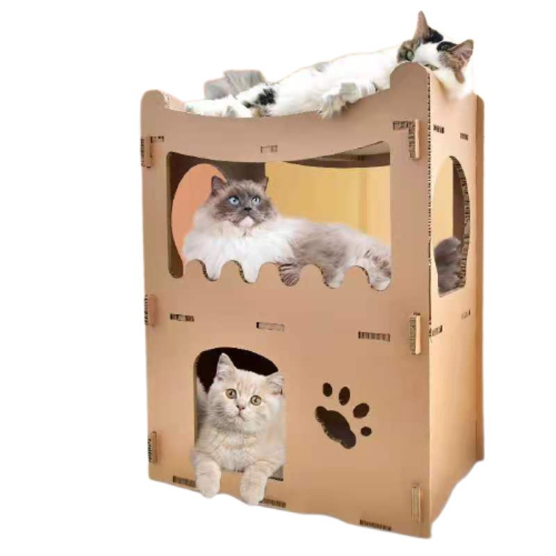 Cat Cardboard House Tower Condo Scratcher | Double Storey Pet Post Furniture
