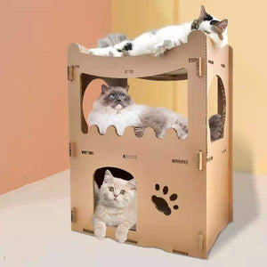 Cat Cardboard House Tower Condo Scratcher | Double Storey Pet Post Furniture