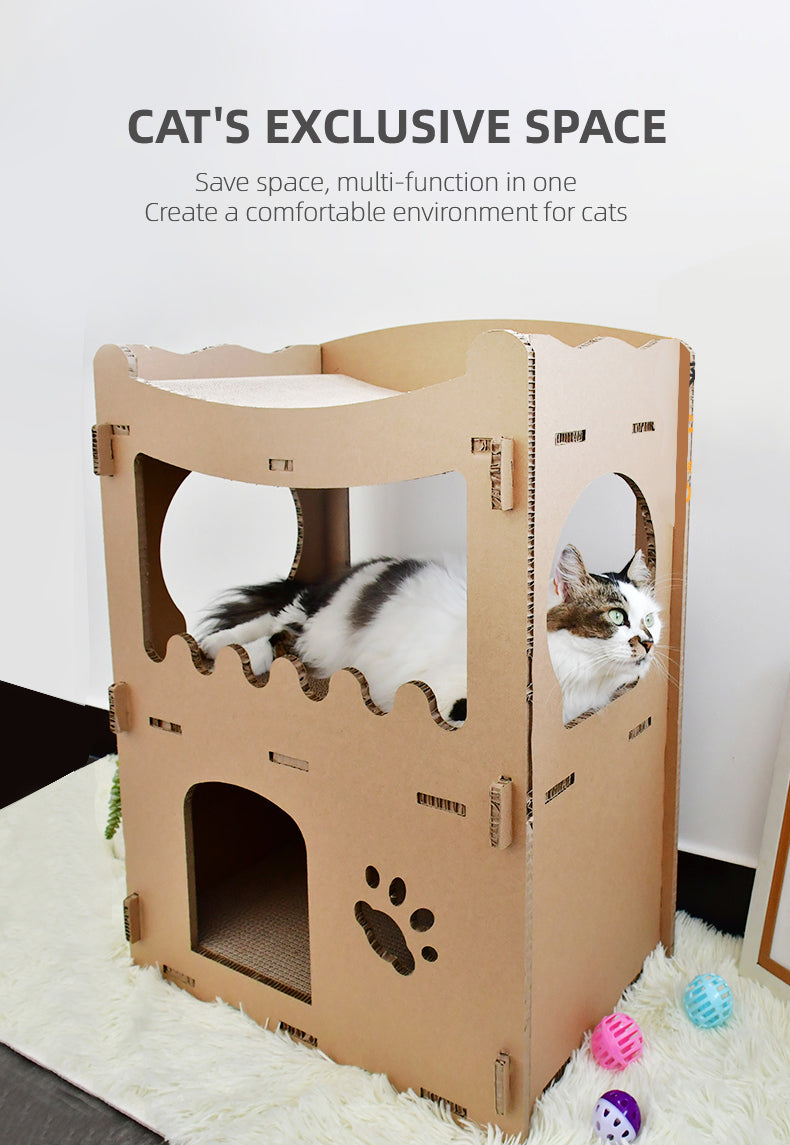Cat Cardboard House Tower Condo Scratcher | Double Storey Pet Post Furniture