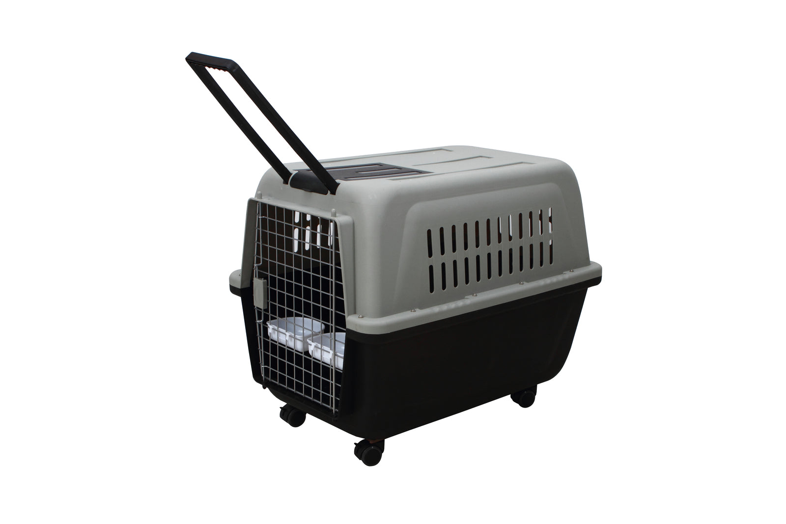 Black Plastic Kennel Pet Carrier | Dog Cat Cage Crate | Handle | Wheel