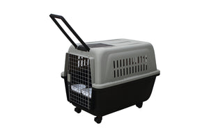 Black Plastic Kennel Pet Carrier | Dog Cat Cage Crate | Handle | Wheel