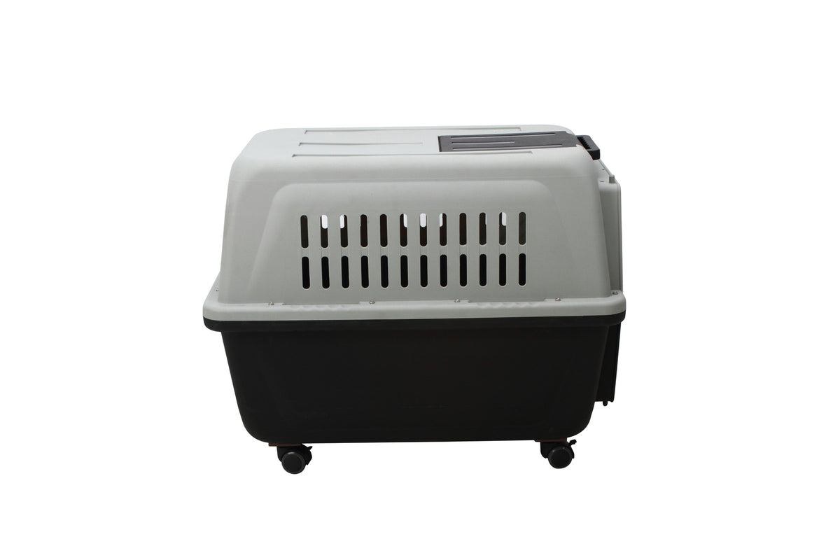 Black Plastic Kennel Pet Carrier | Dog Cat Cage Crate | Handle | Wheel