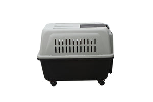 Black Plastic Kennel Pet Carrier | Dog Cat Cage Crate | Handle | Wheel