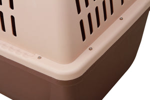 Large Plastic Kennels - Pet Carrier Dog Cat Cage Crate - Brown | With Handle and Wheel