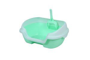 Small Portable Cat Litter Box Tray - Green | Kitten Rabbit with Scoop
