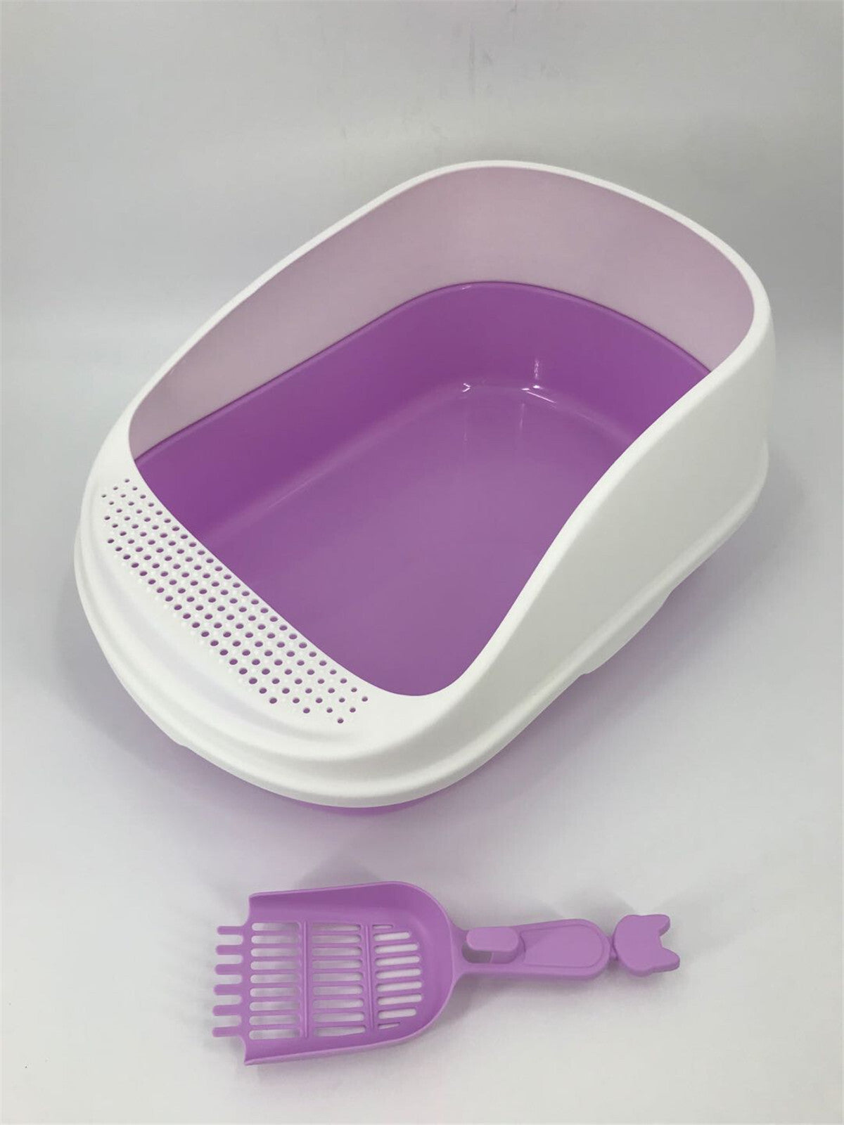 Large Portable Cat Litter Box Tray House | Scoop | Purple