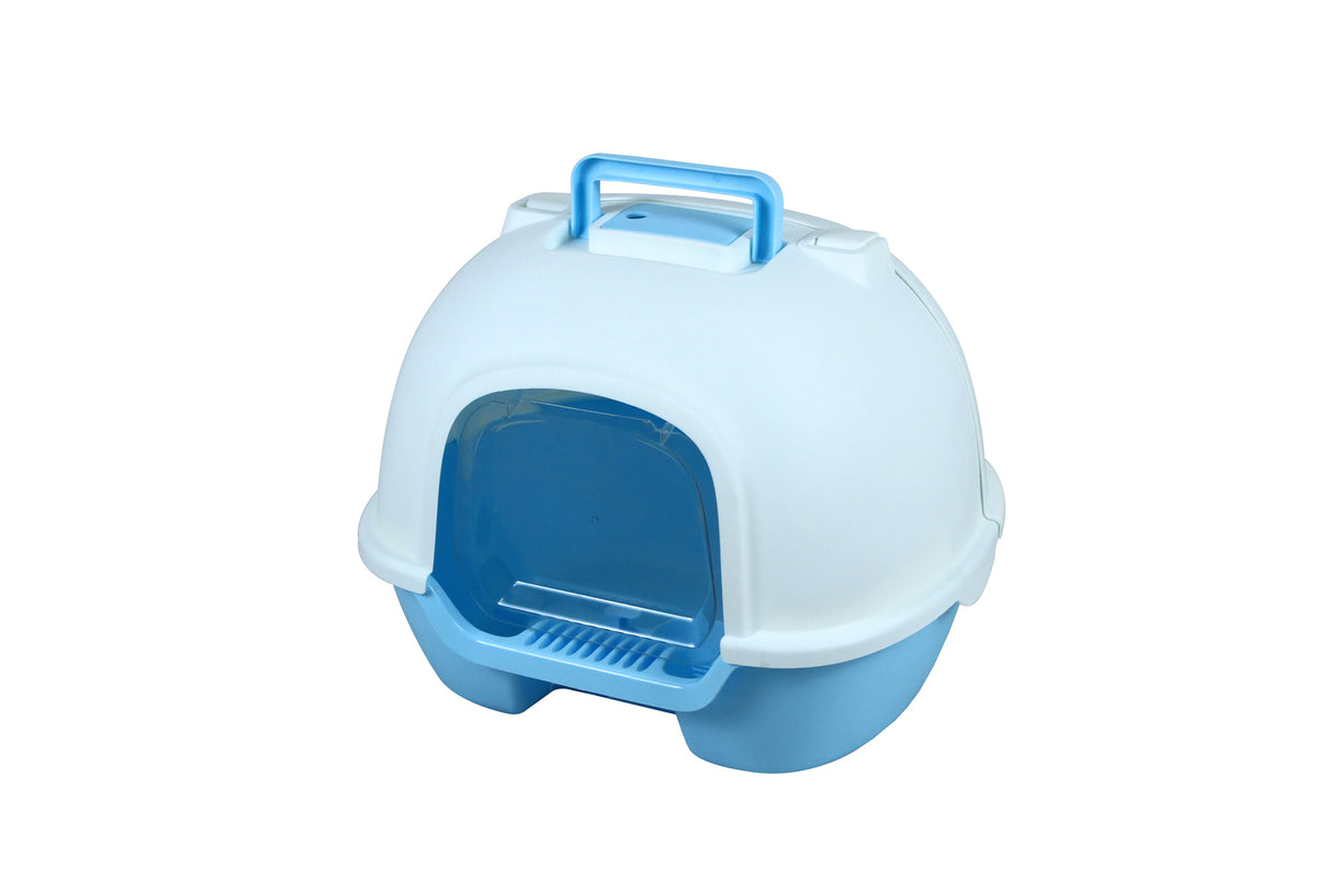 Blue Portable Hooded Cat Toilet Litter Box Tray House | Handle | Scoop