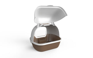 Portable Cat Litter Box with Hood, Handle, and Scoop - Brown