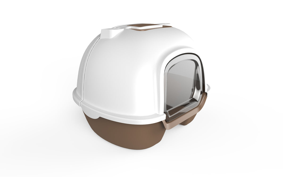 Portable Cat Litter Box with Hood, Handle, and Scoop - Brown