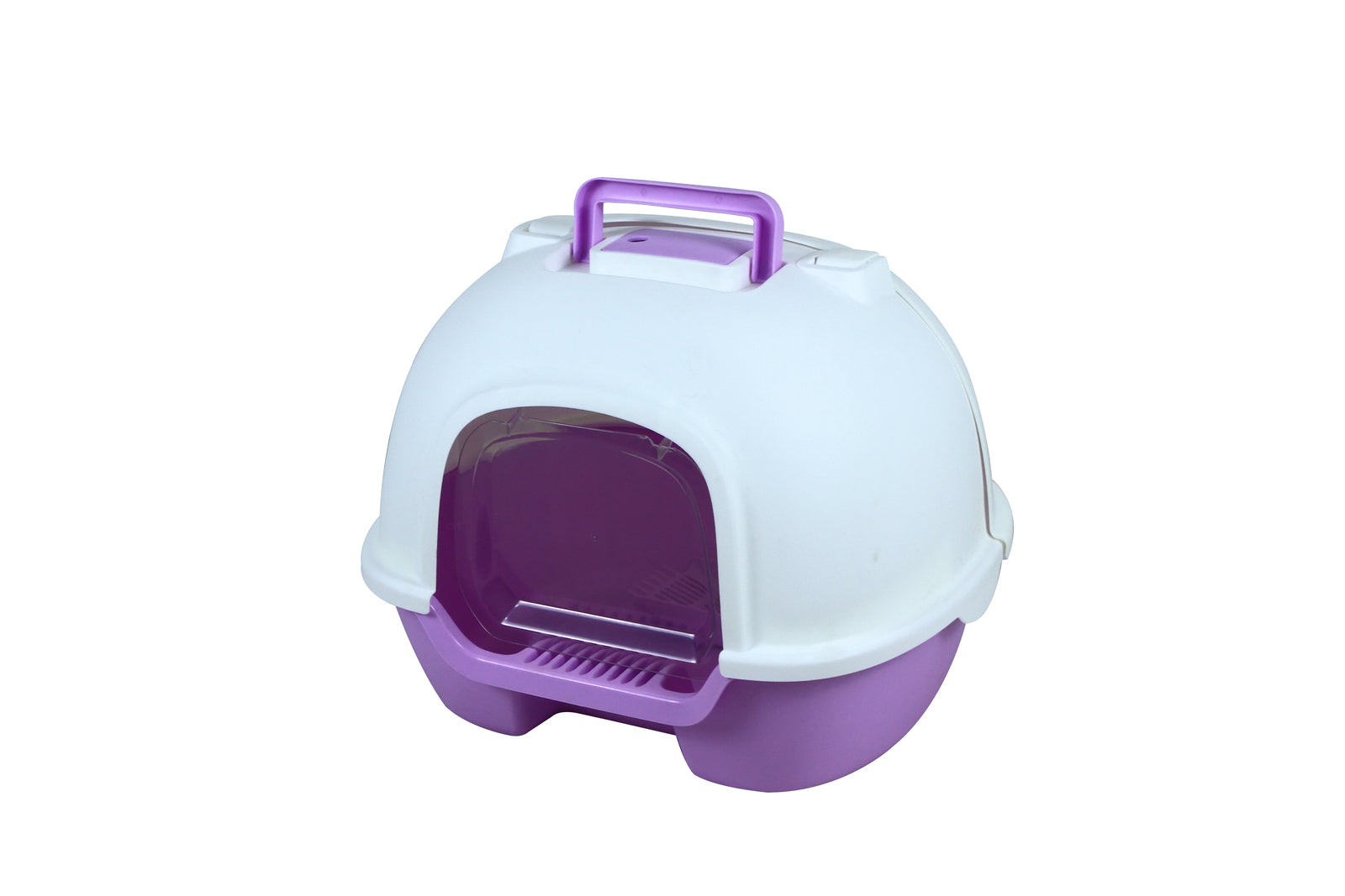 Portable Hooded Cat Litter Box with Handle, Scoop & Filter - Purple