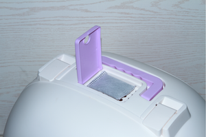 Portable Hooded Cat Litter Box with Handle, Scoop & Filter - Purple