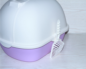 Portable Hooded Cat Litter Box with Handle, Scoop & Filter - Purple