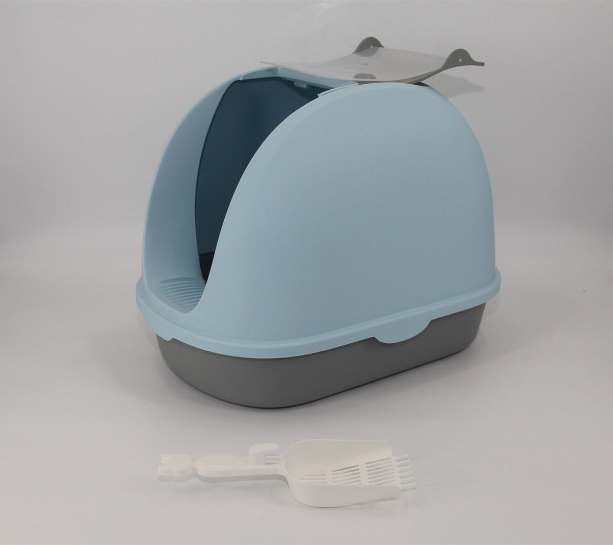 Blue Portable Hooded Cat Toilet Litter Box Tray House | Handle | Scoop