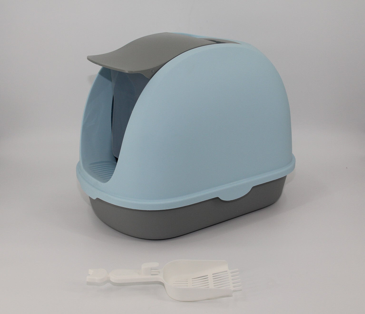 Portable Hooded Cat Litter Box Tray - Blue | House with Handle and Scoop