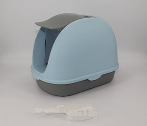 Portable Hooded Cat Litter Box Tray - Blue | House with Handle and Scoop