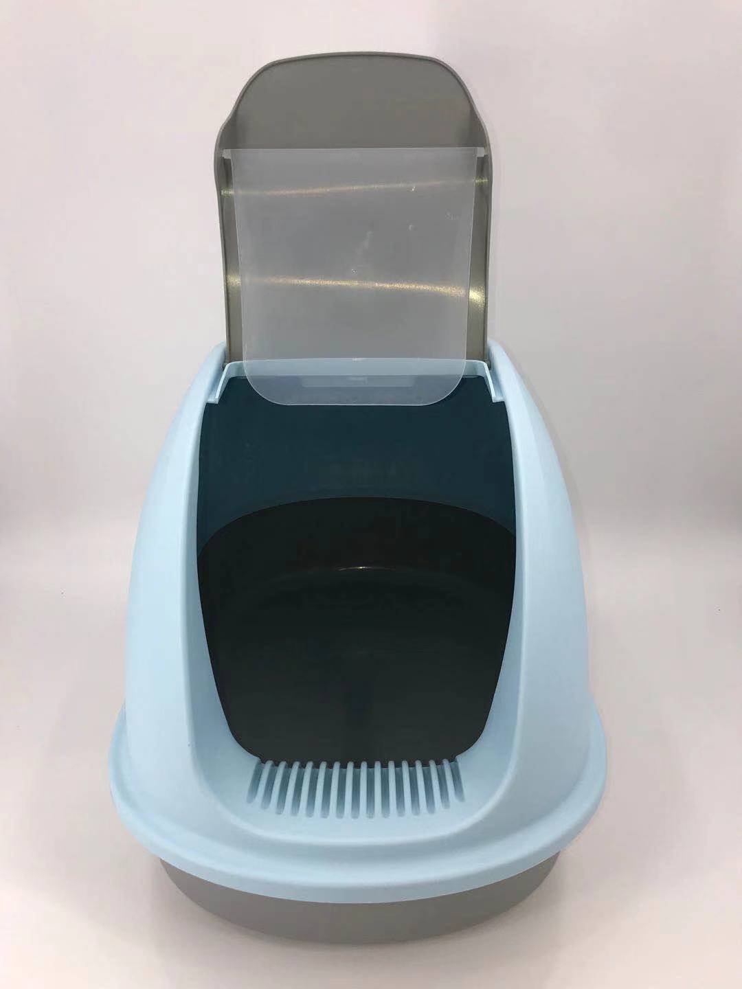 XL Portable Hooded Cat Toilet Litter Box Tray House | Blue | Charcoal Filter | Scoop