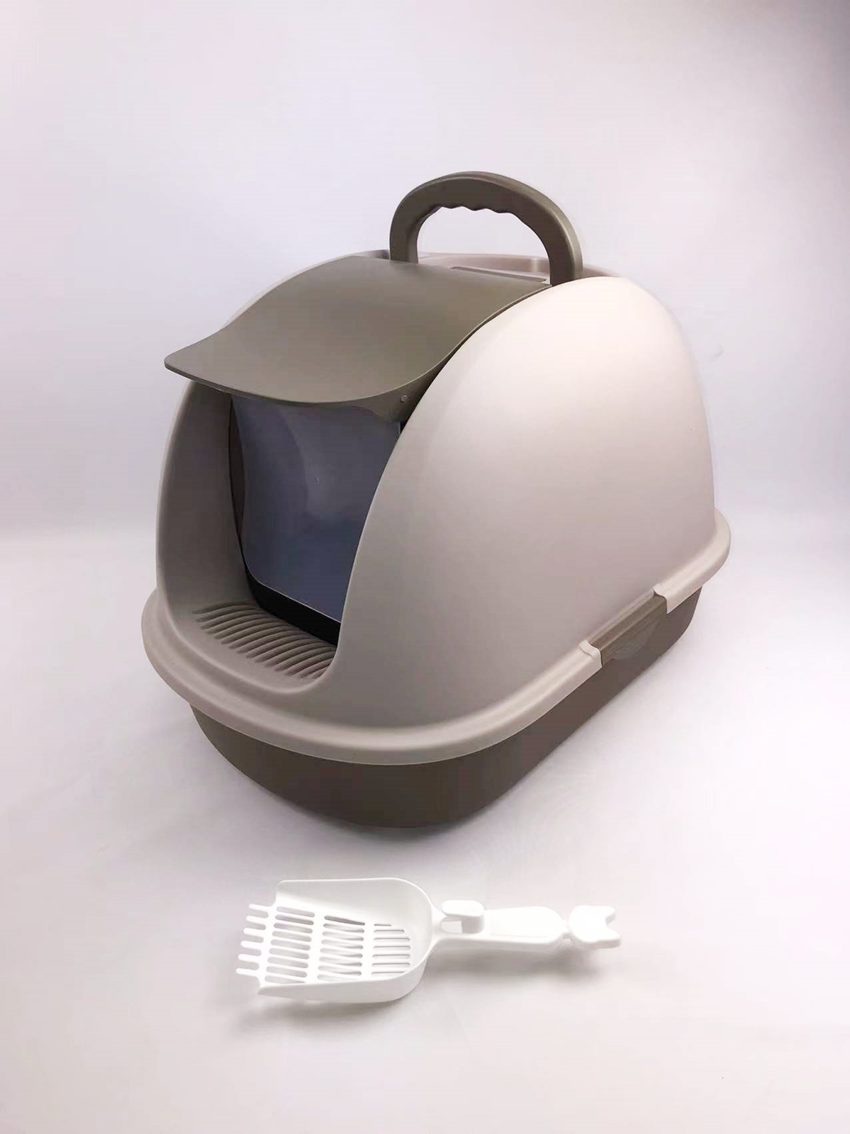 XL Portable Cat Litter Box w/ Hood, Filter, and Scoop | Brown