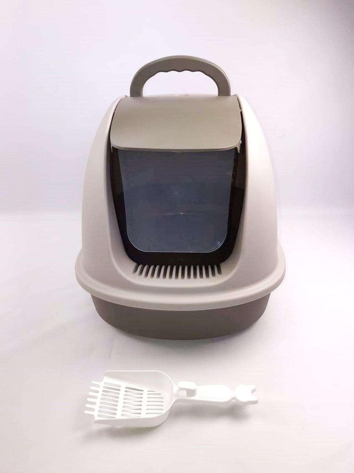 XL Portable Cat Litter Box w/ Hood, Filter, and Scoop | Brown