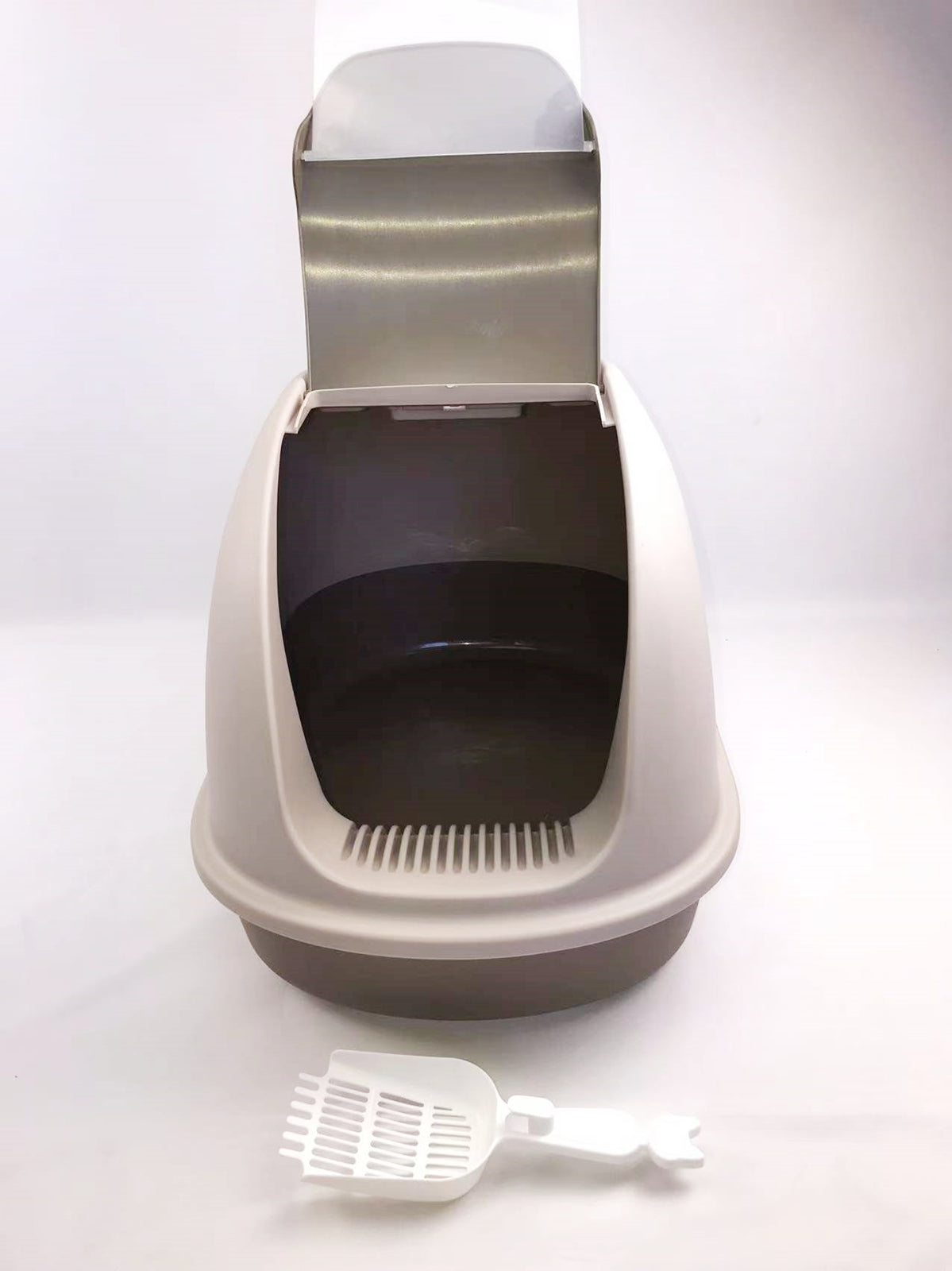 XL Portable Cat Litter Box w/ Hood, Filter, and Scoop | Brown