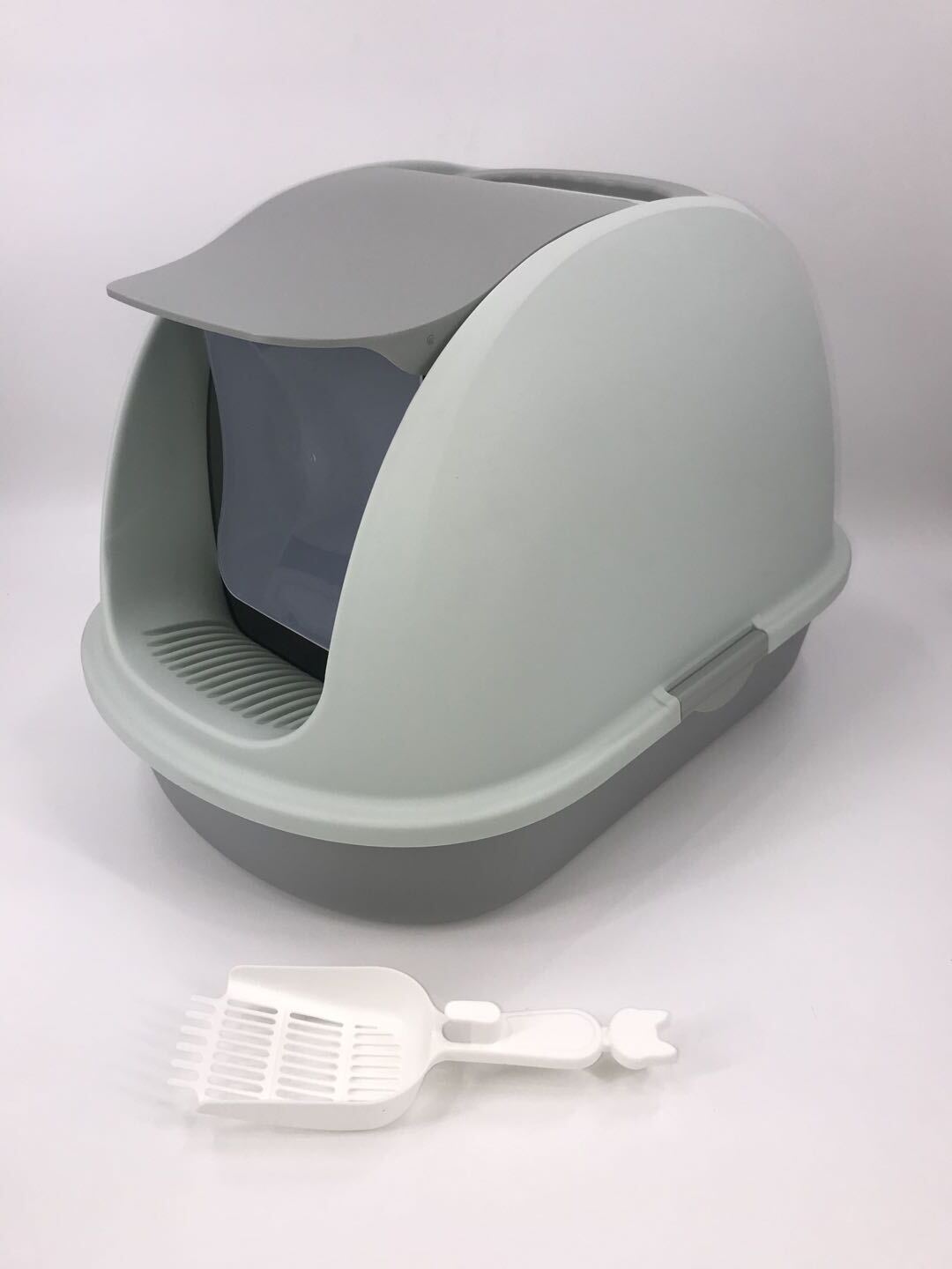 XL Portable Hooded Cat Litter Box Tray - Charcoal Filter and Scoop | House - White