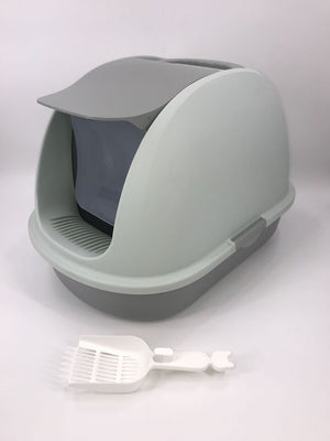 XL Portable Hooded Cat Litter Box Tray - Charcoal Filter and Scoop | House - White