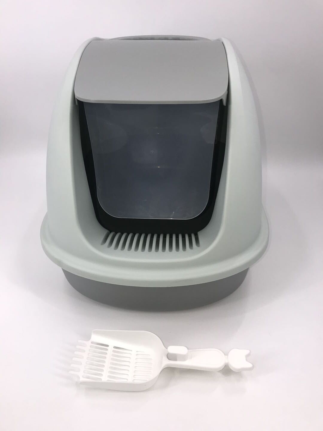 XL Portable Hooded Cat Litter Box Tray - Charcoal Filter and Scoop | House - White