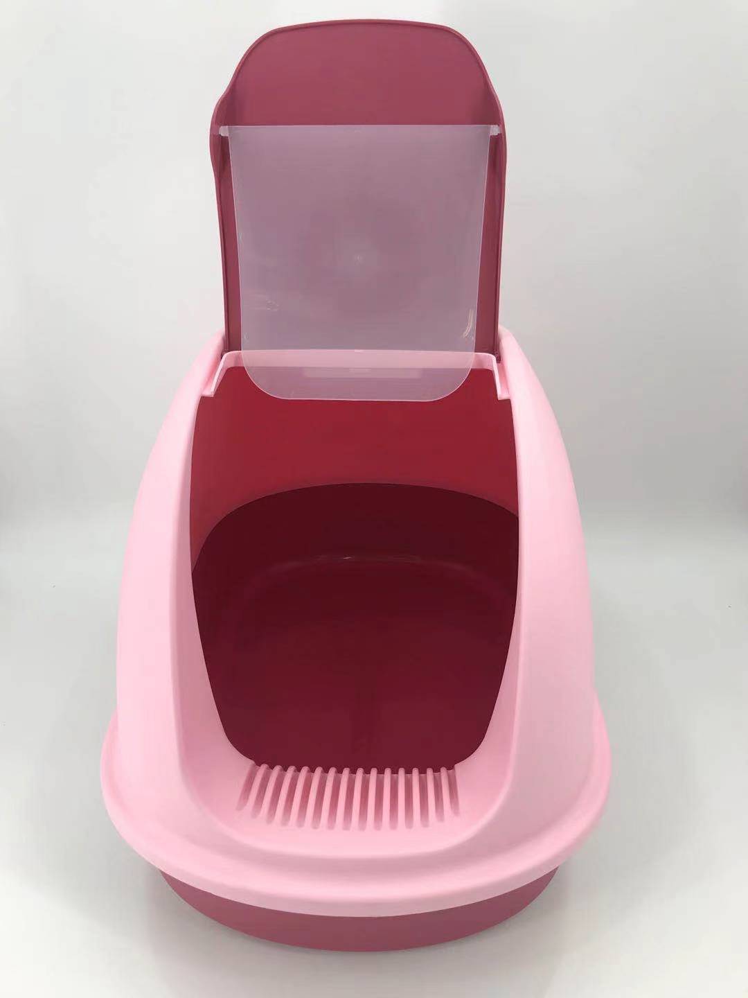 XL Portable Hooded Cat Toilet Litter Box Tray House | Pink | Charcoal Filter | Scoop
