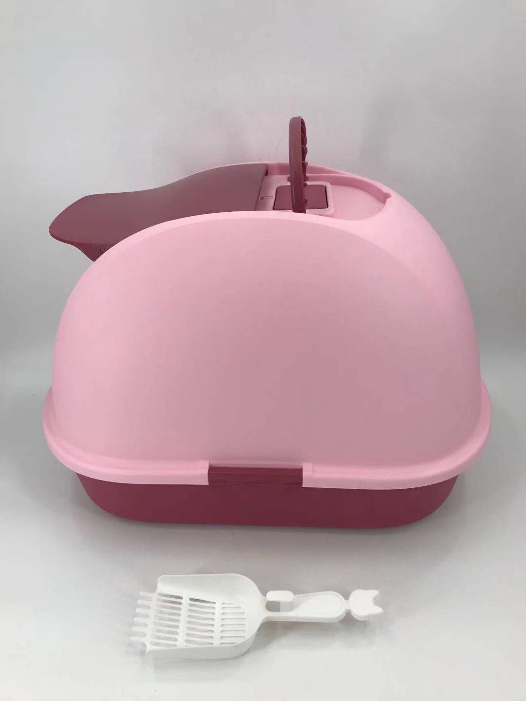 XL Portable Hooded Cat Toilet Litter Box Tray House | Pink | Charcoal Filter | Scoop