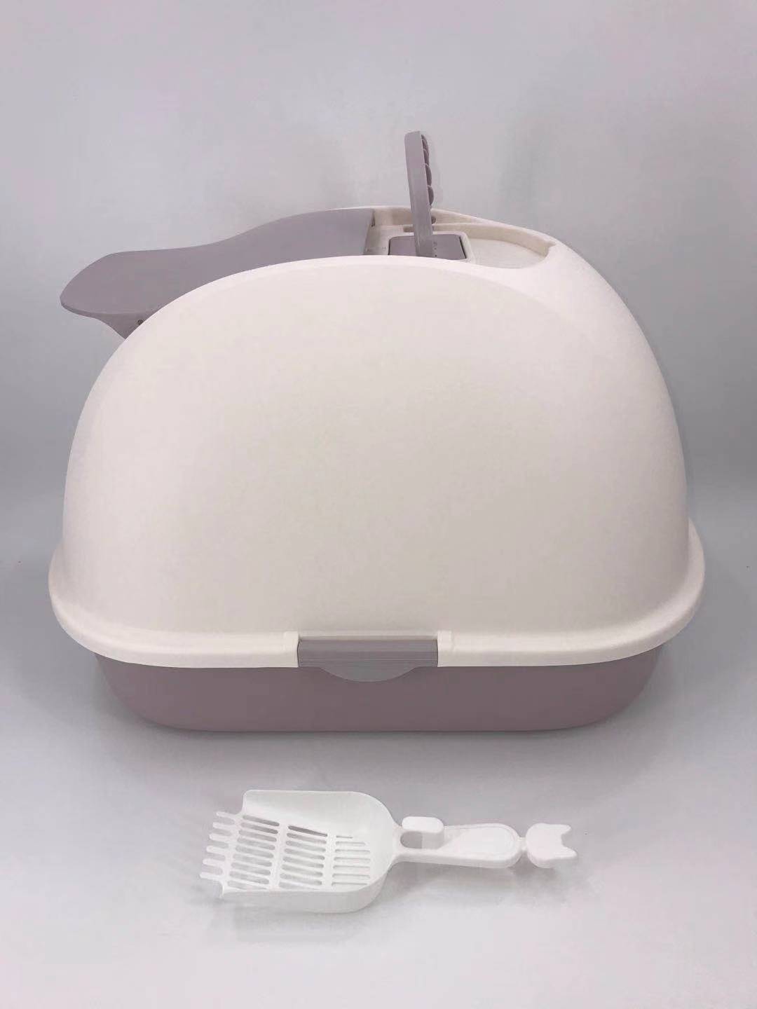 XL Portable Hooded Cat Litter Box Tray - Charcoal Filter and Scoop | House - White
