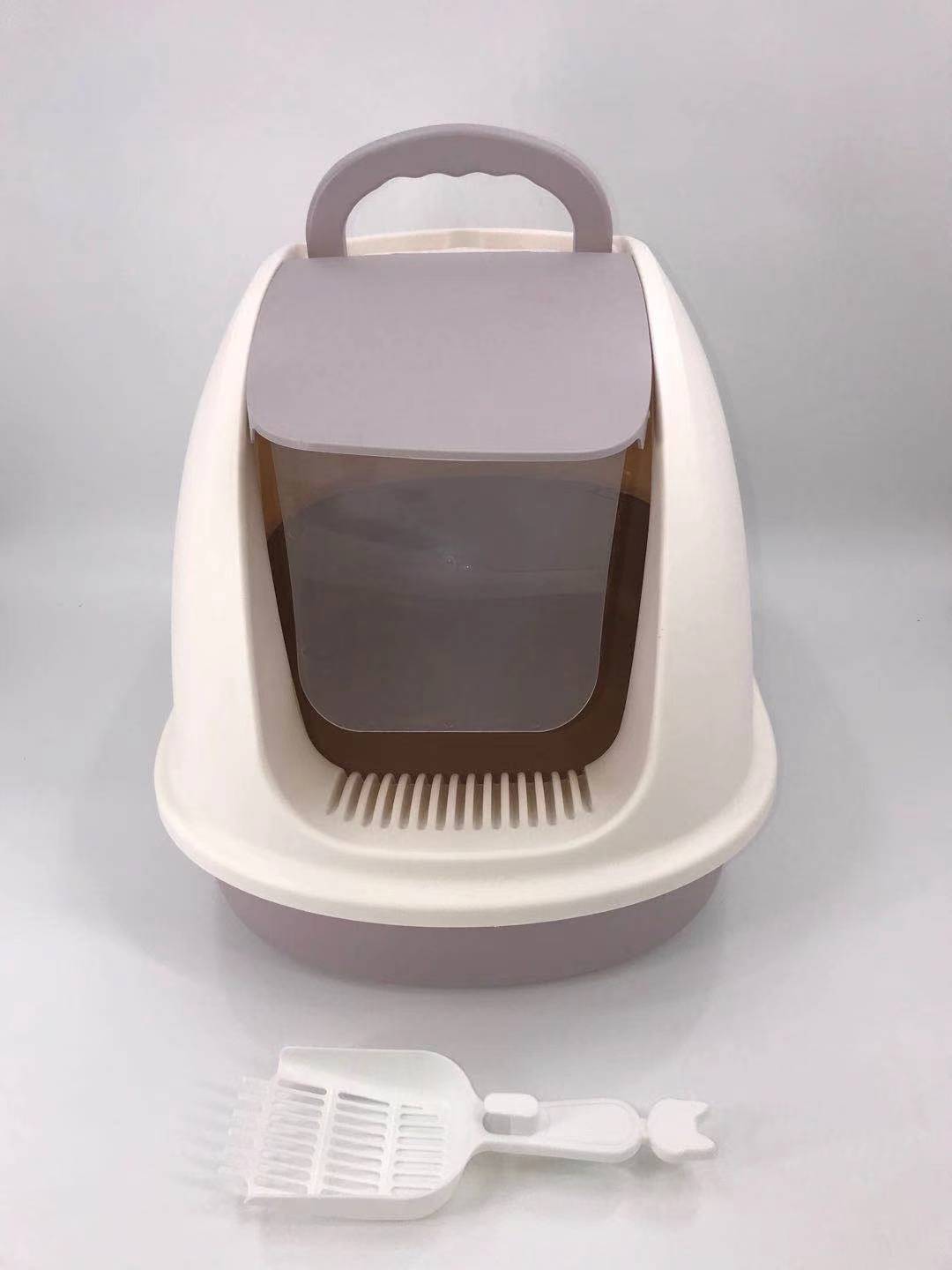 XL Portable Hooded Cat Litter Box Tray - Charcoal Filter and Scoop | House - White