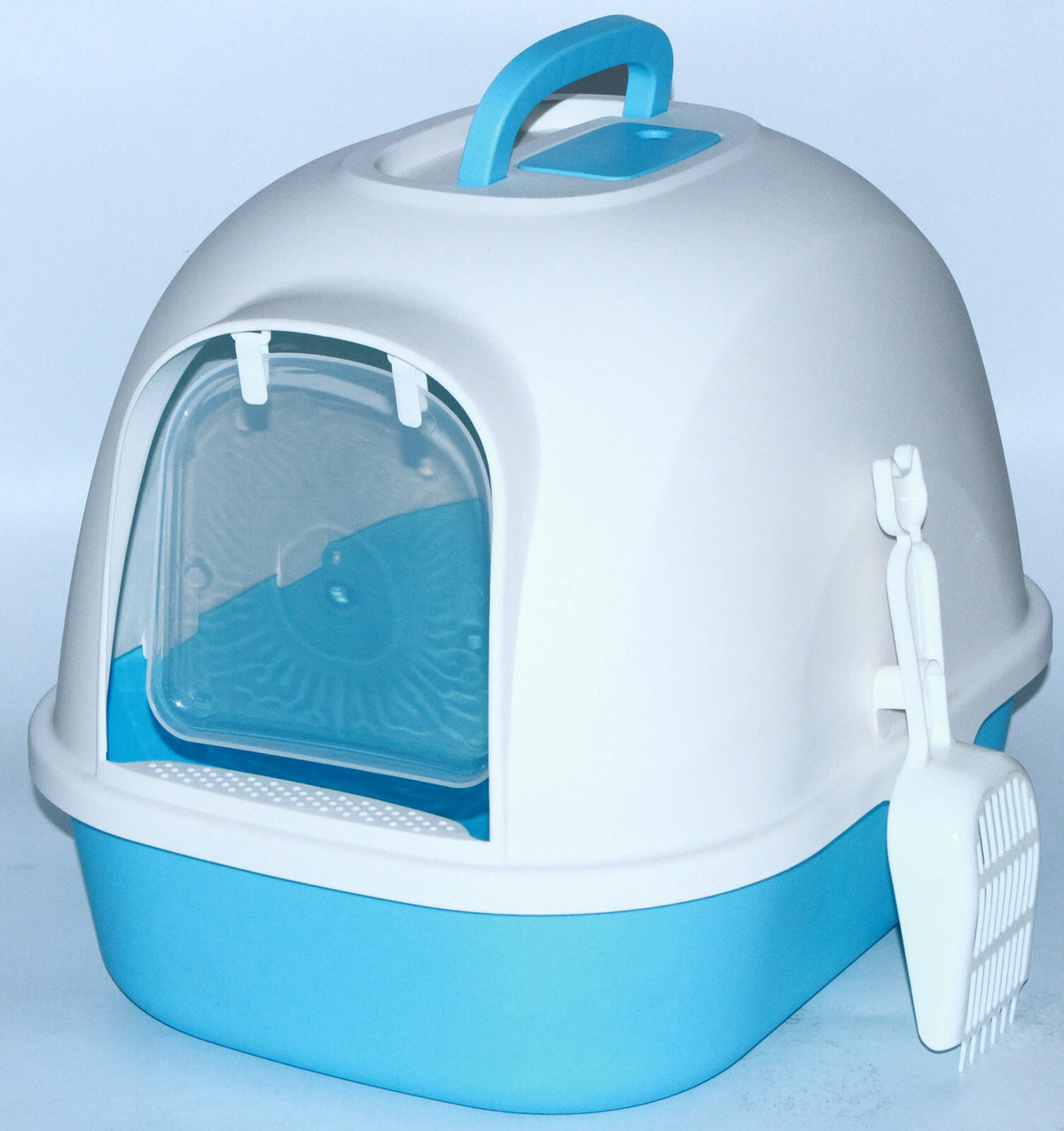 Portable Cat Litter Box with Hood, Handle, and Scoop - Blue