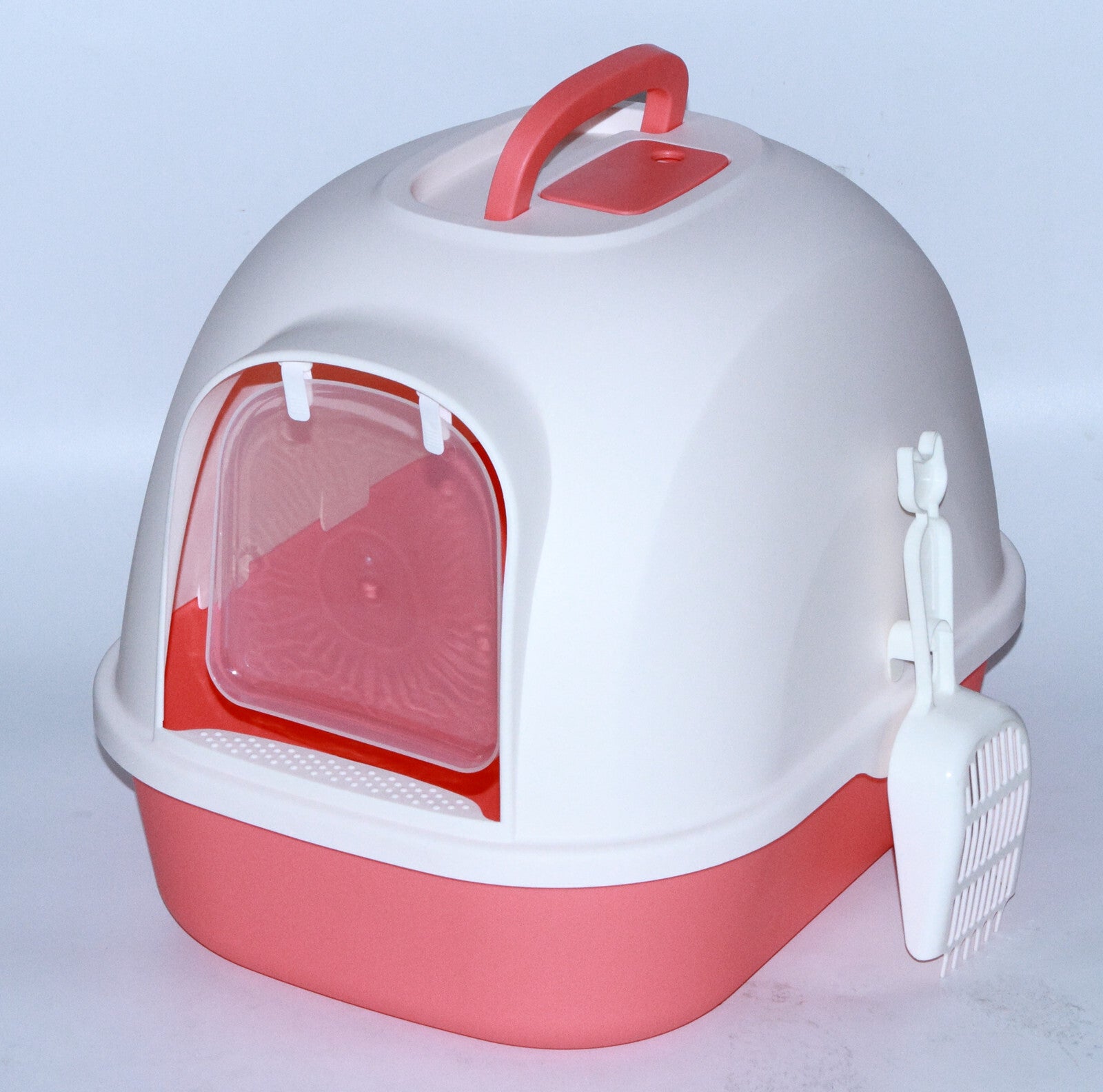 Portable Hooded Cat Litter Box with Handle, Scoop and House in Red